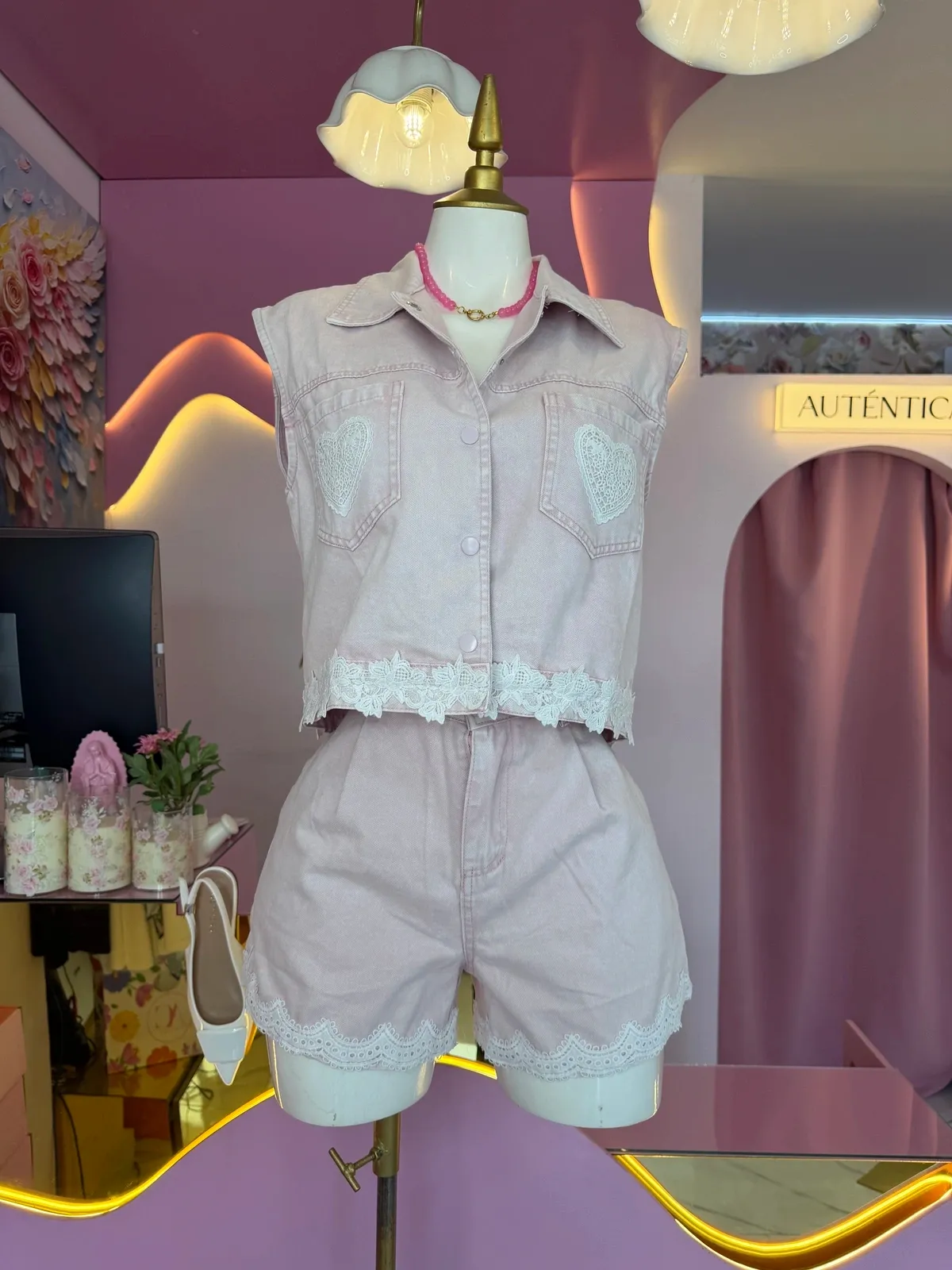 Conjunto de short con encaje y corazones — AC Store