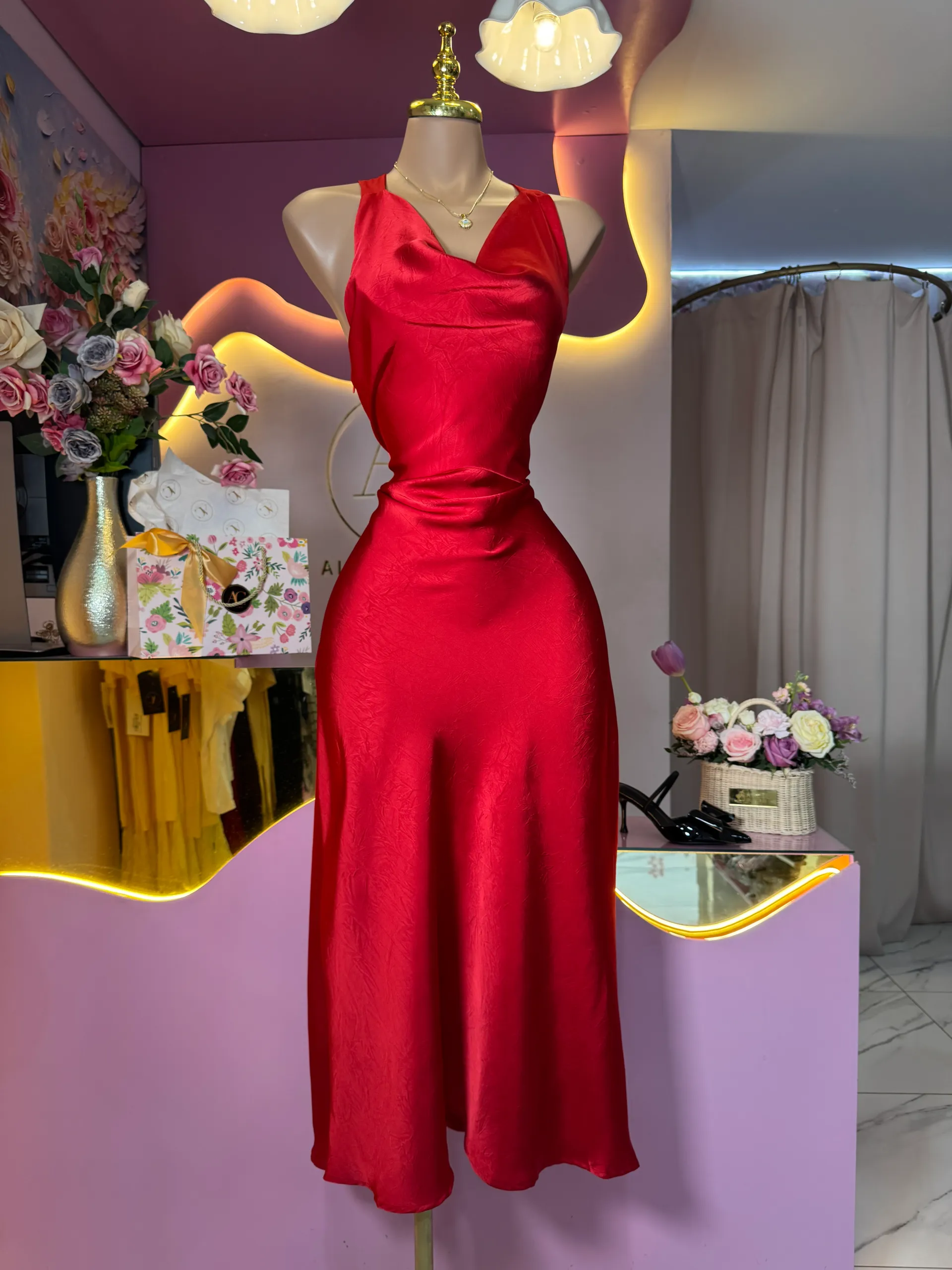 Vestido midi satin 