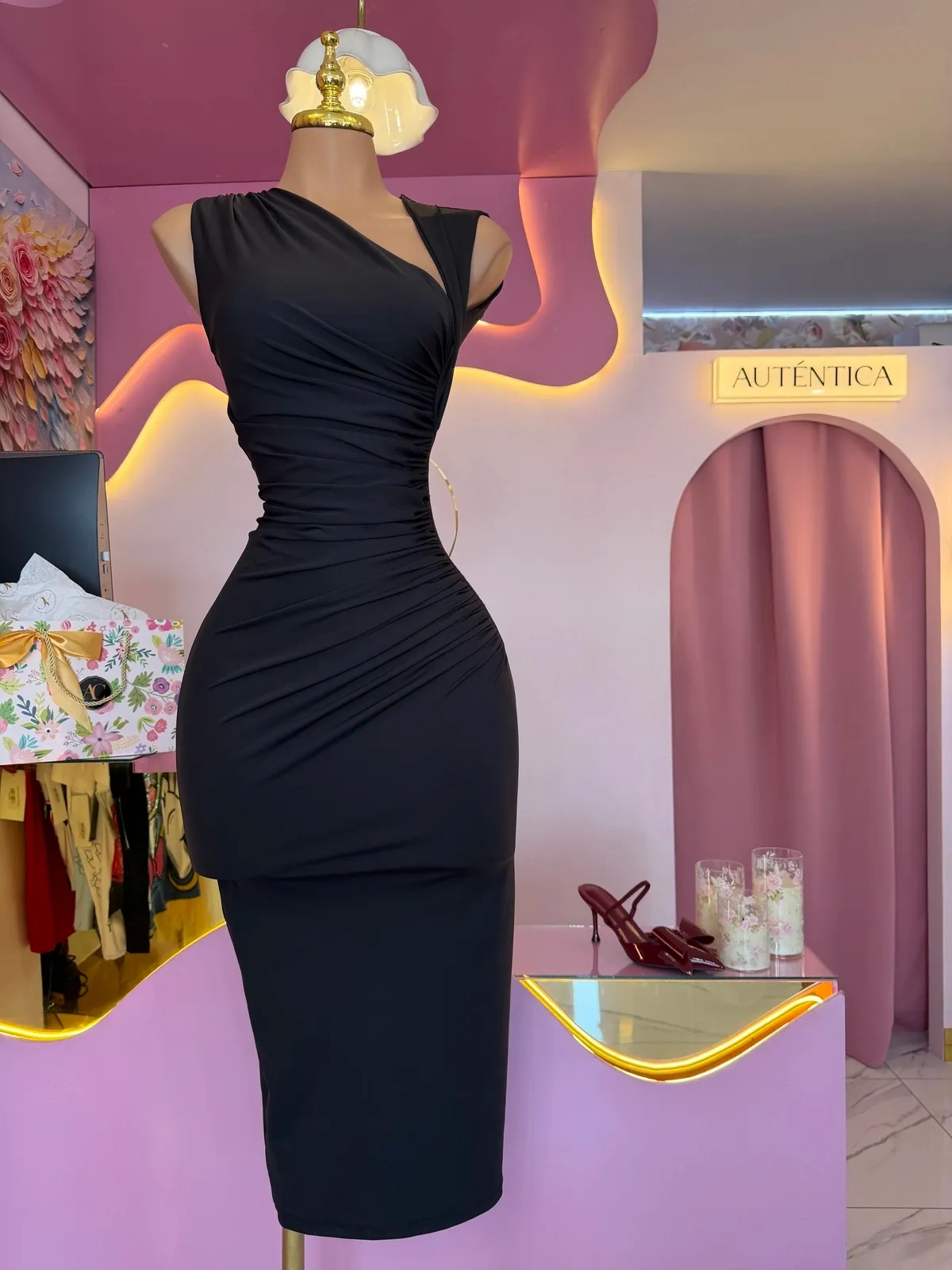 Vestido midi  drapeado cintura — AC Store