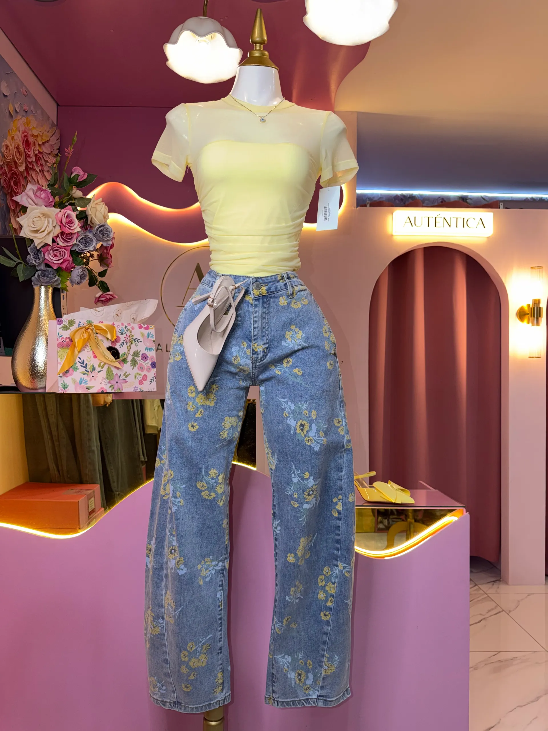 Pantalon barrel floral