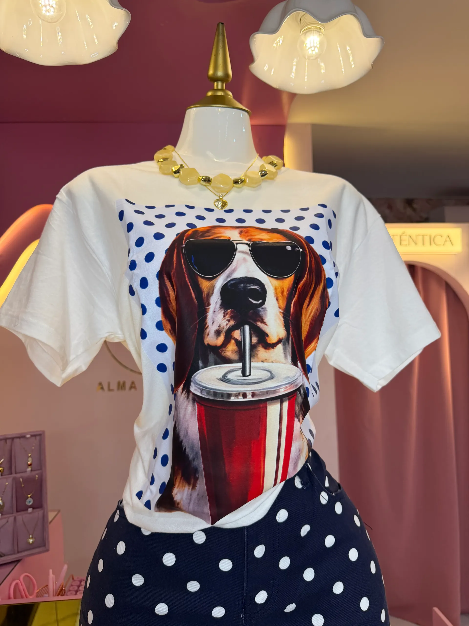 Playera estampado dog polka