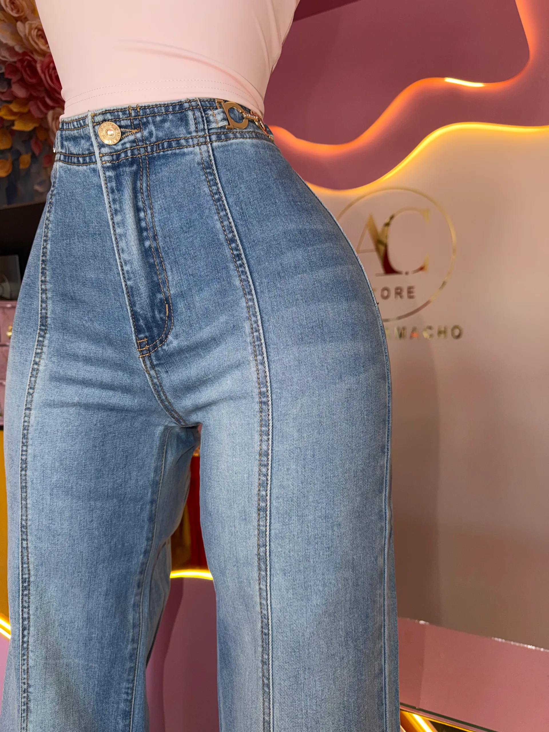 Pantalón denim detalle en cintura  — AC Store
