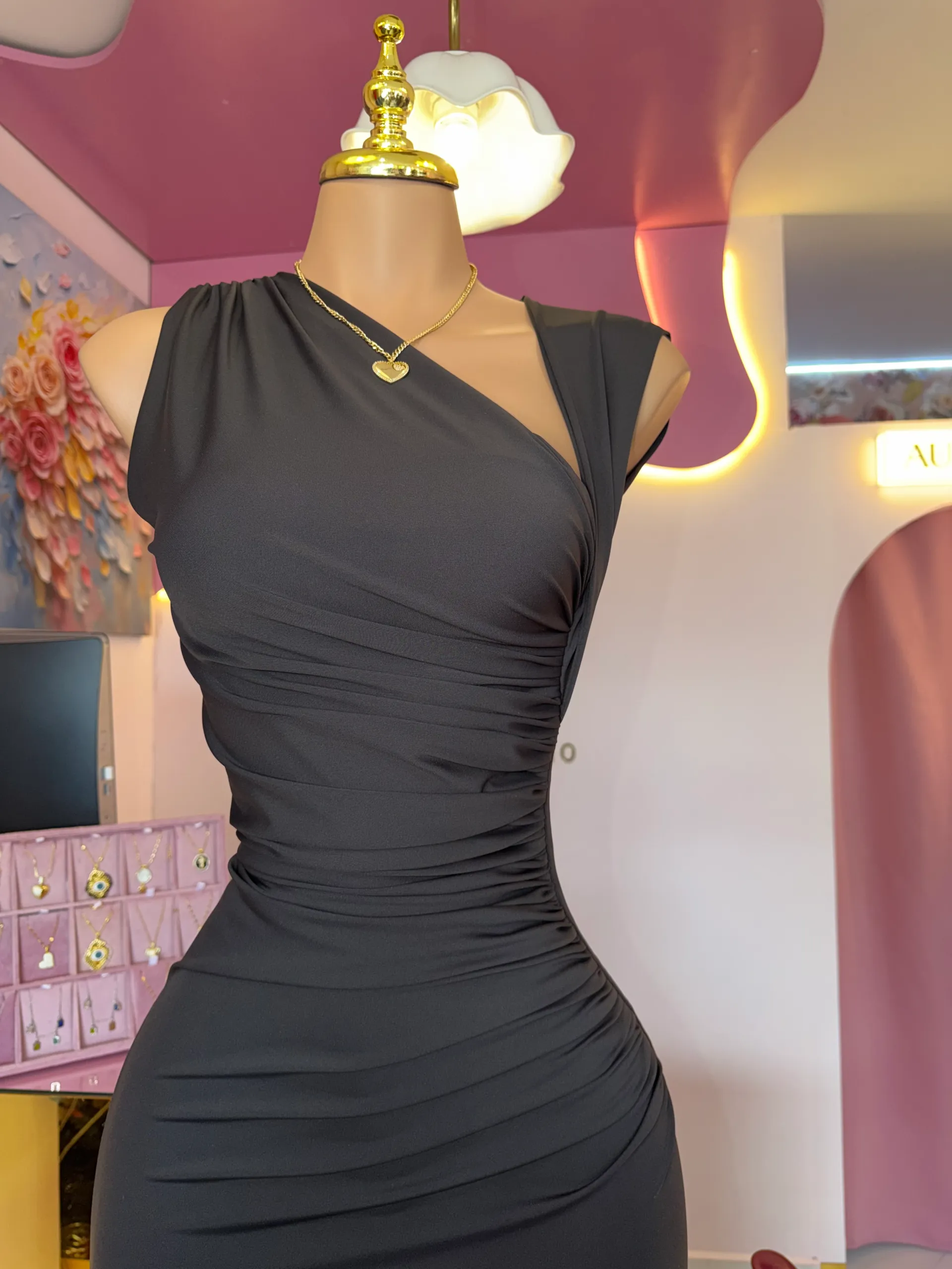 Vestido drapeado midi — AC Store