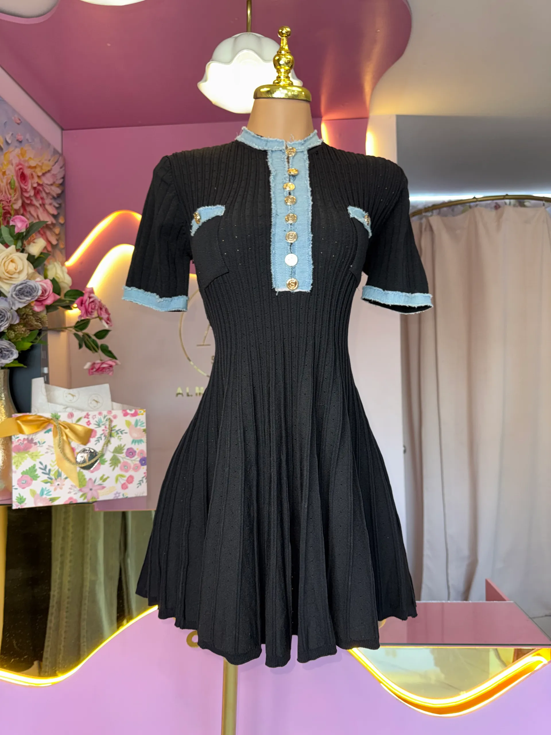 Vestido de punto cuello denim — AC Store