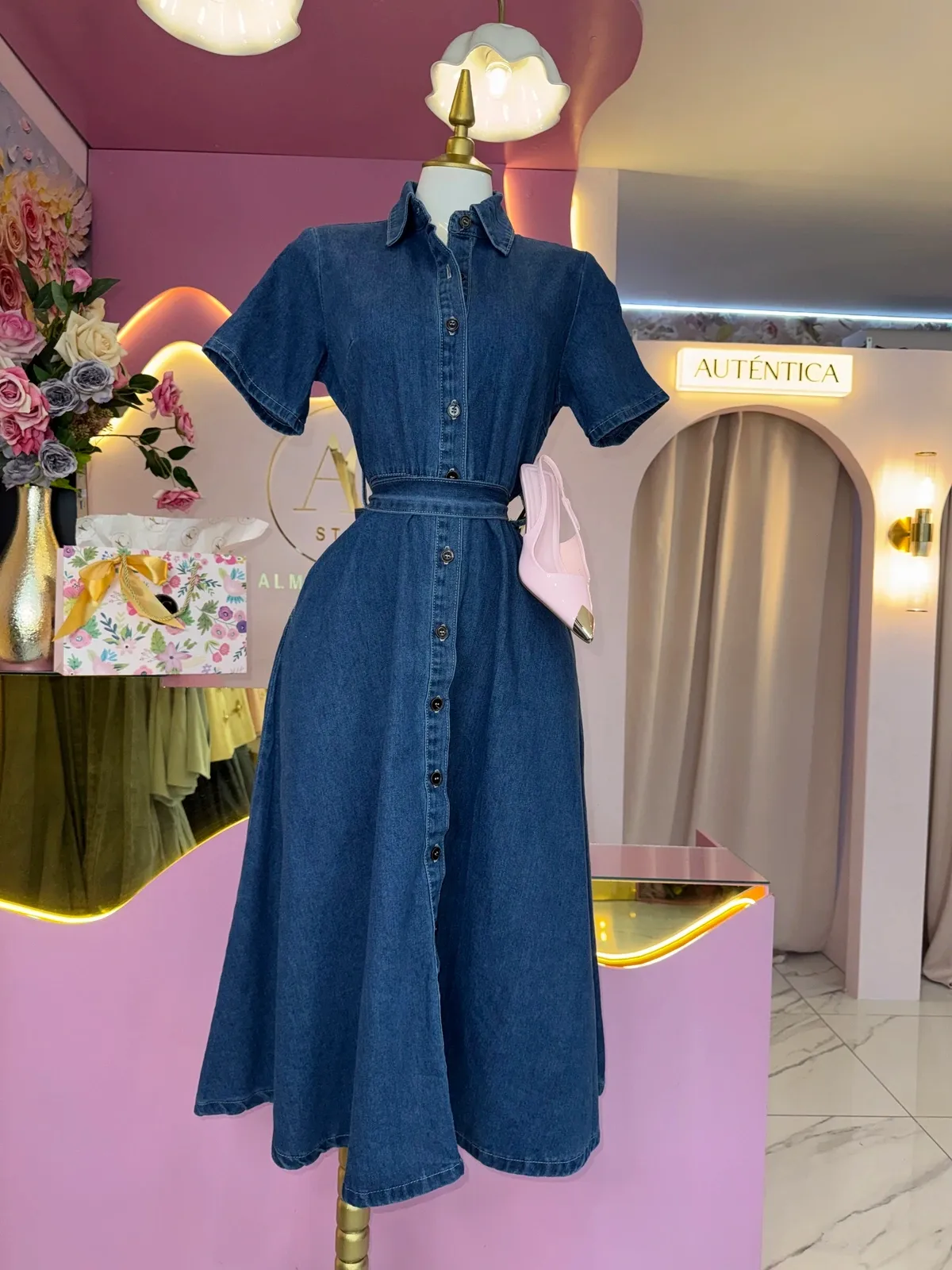 Vestido mezclilla midi liso 