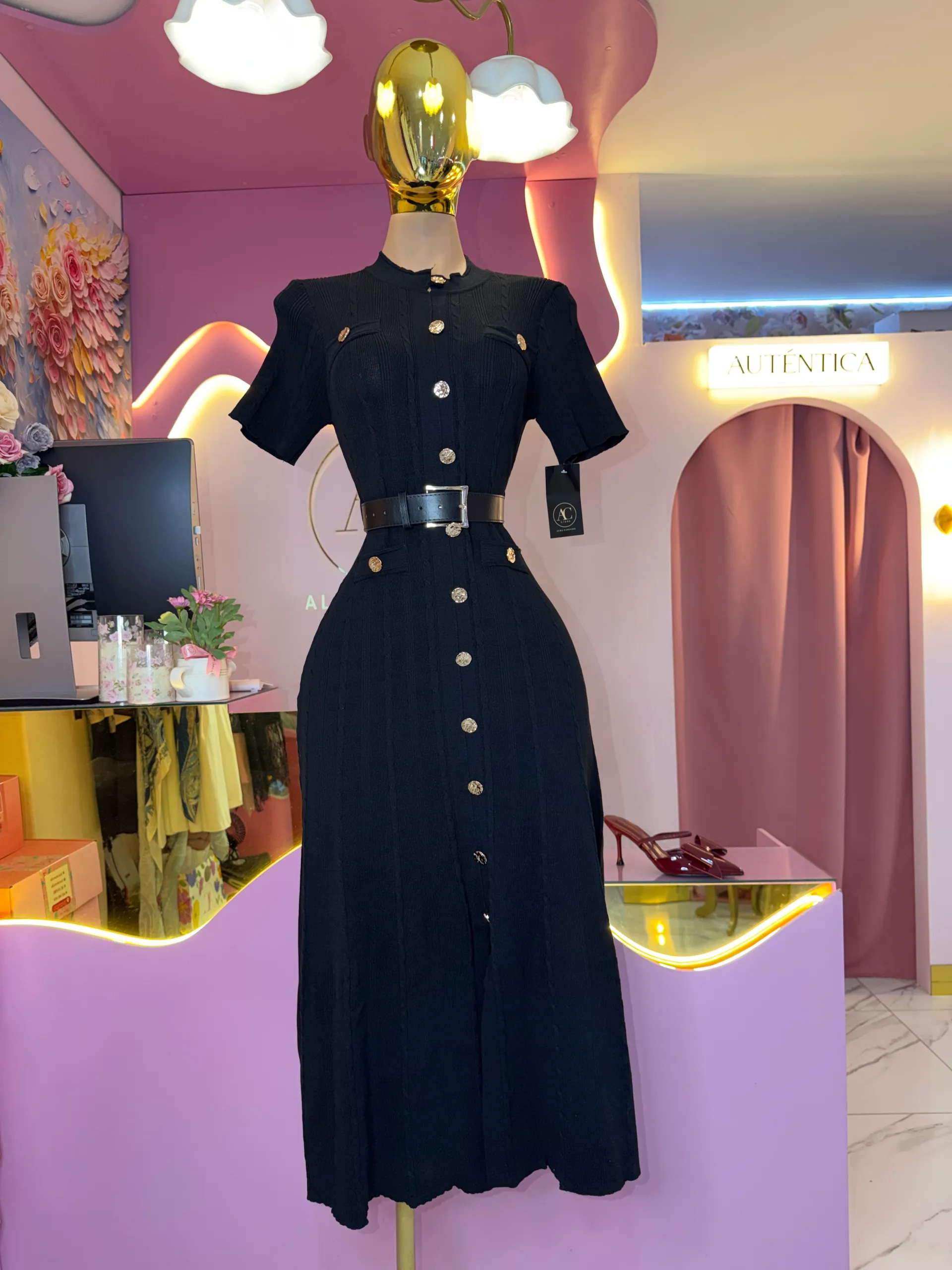 Vestido midi con cinturón  — AC Store
